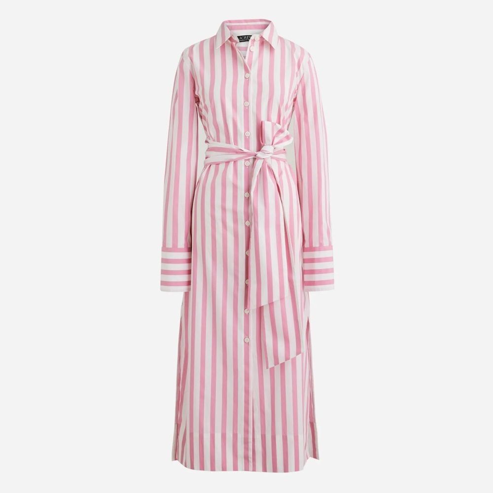 J.Crew 2024 Long-sleeve button-up shirtdress in pink striped poplin 10
